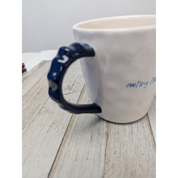 Pier 1 Imports Coffee Mug Ironstone Owl Owling Like a Boss Tea Cup Blue EUC - Picture 3 of 6